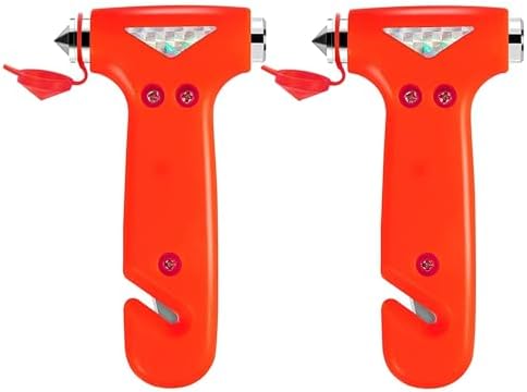 2-Pack Car Safety Hammer, Auto Emergency Escape Hammer with Window Breaker and Seat Belt Cutter, Striking Red Emergency Escape Tool for Car Accidents