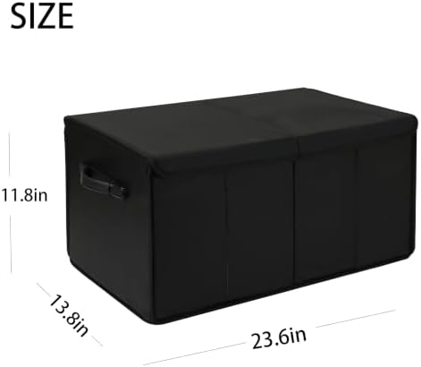 AOKJOY Car Trunk Organizer with Lid, Large, Black, Leather, Foldable, for SUV, Truck, Sedan, 24x12x14 Inches, 3 Compartments