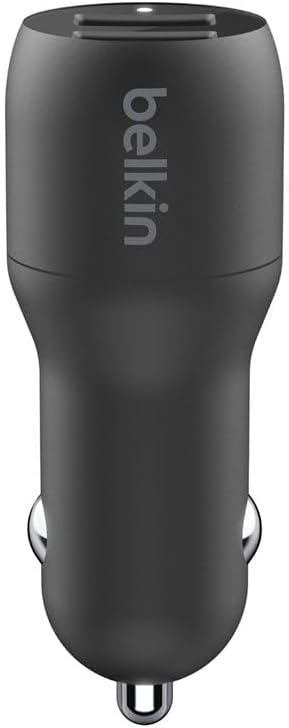 Belkin 24 Watt Dual USB Car Charger - 2 12W USB A Ports with Fast Charging for Apple iPhone 14, 14 Pro, 14 Pro Max, iPhone 13, 13 Pro, 13 Pro Max, Samsung Galaxy, AirPods & More - USB-C Charger