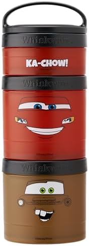 Whiskware Disney Pixar Stackable Snack Containers for Kids and Toddlers, 3 Stackable Snack Cups for School and Travel, Cars Lightning McQueen and Mater