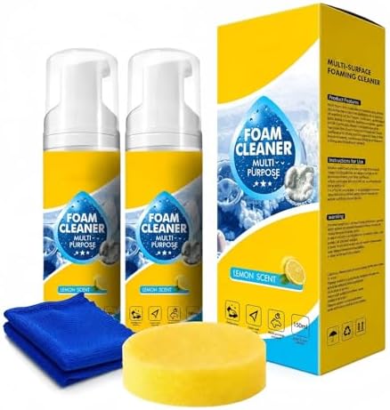 4-in-1 Multi-Enzyme Foam Cleaner, Multi Purpose Foam Cleaner, No Rinse Foam Cleaner for Car Interior, Kitchen Grease, Bathroom Tiles, Fabric Care and Multi Surfaces(2pcs)