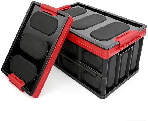 Collapsible Storage Bins with Lids 55L, Trunk Organizer for SUV Foldable Plastic Outdoor Storage Containers with Secure Latches, Waterproof Cargo Box for Camping Home, Garage, Closet 2PCKS