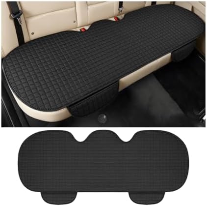 Car Back Seat Cover, Linen Breathable Vehicle Rear Bottom Bench Seat Protector with Storage Pocket, Anti-Slip Comfortable Long Automotive Rear Chair Cover, Universal for Vehicles (Black)
