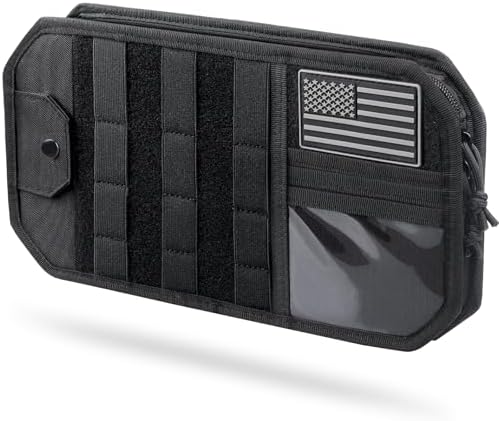 Molle Car Sun Visor Organizer, Fit Most Car Truck Patrols Van SUV | Auto Accessories Semi-Rigid MOLLE Panel, with Zipper Storage Pouch, Glasses Holder, for Gears Road Trip Daily Driving