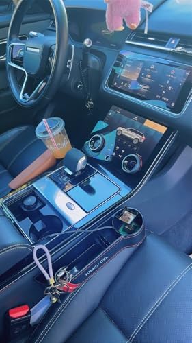 2-Pack Car Seat Gap Filler Organizer with Cup Holder & Phone Slot, PU Leather Car Storage Pocket, Universal seat Gap Organizer for Driver and Passenger Side, (Black)
