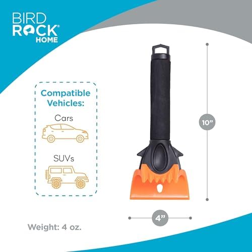 BIRDROCK HOME Ice Scraper & Breaker Combo for Car Windshield & Windows, Water Resistant, Padded Glove, Non-Scratch 4" Blade, ABS Plastic, Ice Remover, Warm & Cozy Waterproof Glove - 1 Pack