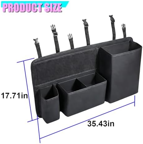 Leather Car Trunk Organizer, 35'' × 17'' Auto Backseat Hanging Storage Bag with 1 Mesh Pocket & 3 Pockets, Foldable Vehicle Travel Organizer Accessories for Sedan, SUV, Truck, MPV (Black)