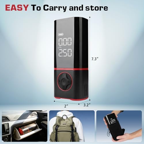 KITLUCK Portable Air Compressor, Tire Inflator with Digital Gauge, 2000mAh Rechargeable Battery, 150 PSI, for Car Tires, Bike, Motorcycle, Balls, Air Mattress, Includes LED Light & Multiple Nozzles