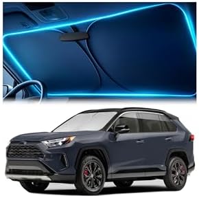 Windshield Sun Shade for Toyota RAV4 2019 2020 2021 2022 2023 2024 2025 – Custom Fit Sun Shield with Mirror Cut‑Out, Blocks Heat & UV, Foldable with Storage Pouch - Toyota RAV4 Windshield Sunshade