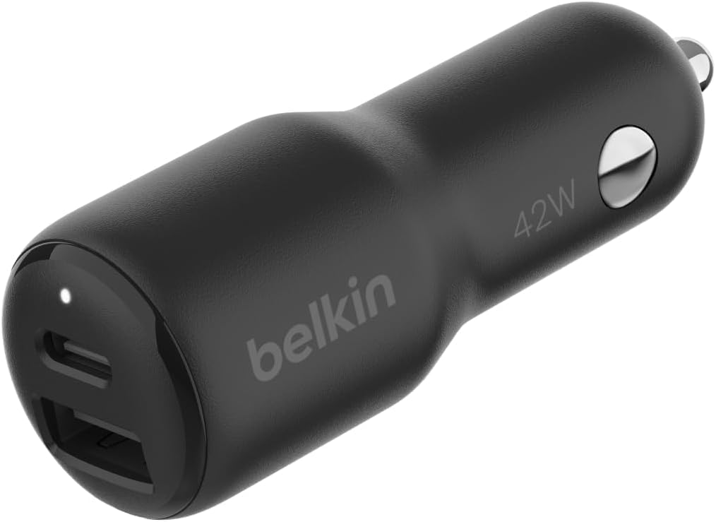 Belkin BoostCharge 42W Dual Port Fast Car Charger, USB-C & USB-A