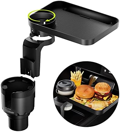 SodaRide Car Cup Holder Tray -Expander- 3 in 1 Detachable Food Table Tray with Solid Base - Road Trip Essentials Accessories Gadgets - Fits Yeti, Hydro Flask 32/40 oz