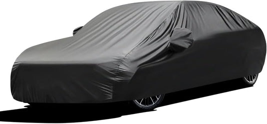 Upgraded Waterproof Stretch Car Cover - All-Weather Protection for Indoor/Outdoor Use, Soft Elastic Fabric Fits 192"-206" Vehicles, Dustproof, Garage & Car Show Ready
