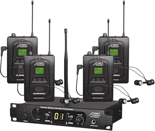 Audio2000'S AWM6306U UHF 100 Selectable Frequency Wireless in-Ear Monitor System with Four Wireless Receivers, One Wireless Transmitter, and One PVC Carrying Case