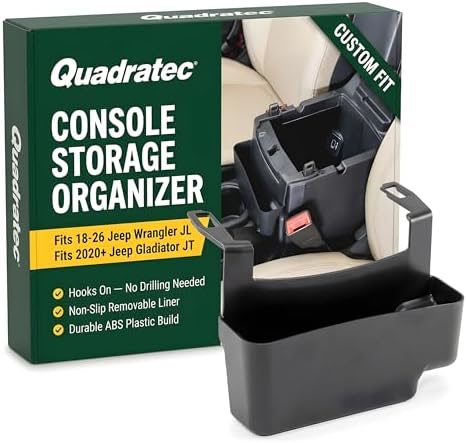 Quadratec Center Console Storage Organizer Tray - Fits Jeep Wrangler JL, JLU & Gladiator JT 2018-2022 - Non-Slip Liner - Small Item Phone, Keys, Money, Change, Holder - Interior Jeep Accessories