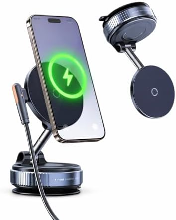 MagSafe Car Mount Fast Charger 15W, Magnetic Wireless Car Charger, 360° Adjustable Dashboard Holder, Hands-Free, Compatible iPhone MagSafe & Android [105+LBS Suction & 3800gf Magnetic