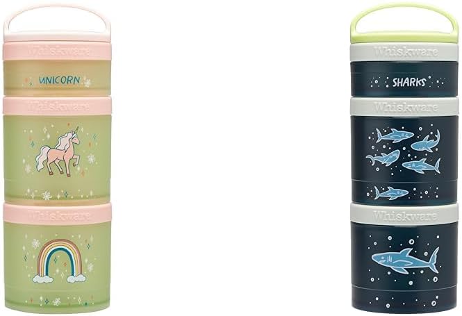 Whiskware Bluey Stackable Snack Containers for Babies, Toddlers, and Kids, Durable Food Storage Containers for Daycare, Car, and Airplane Travel, Formula Friendly, Bluey and Bingo (Pack of 2)