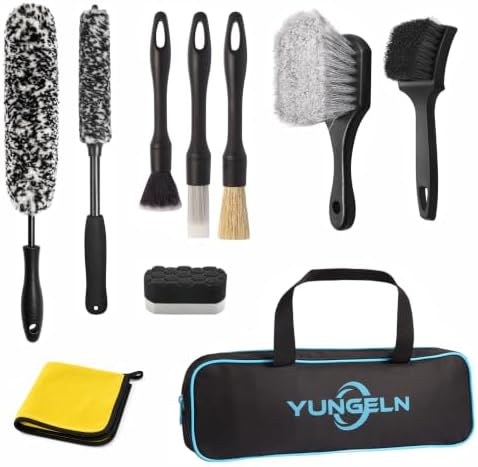 11 PCS Car Wheel Brush kit,Wheel Cleaner Brush Set with Wheel and Rim Brush,Car Interior Detailing Brushes,Sponge & Microfiber Towels for Car Wash Brush kit for Interior Exterior Wheels