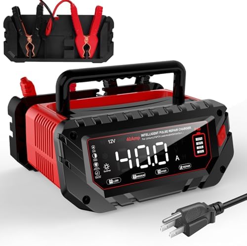 40 Amp Battery Charger, 6V/12V/24V Smart trickle Charger,car Battery Charger,Lithium, Lifepo4, Lead Acid (AGM/Gel/SLA...) Battery maintainer, desulfurizer, for:car, Boat, Motorcycle,Lawn mowers..