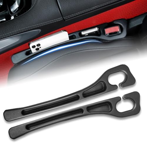 Car Seat Gap Filler 2 Pack, Built-in Storage Slot & Seat Belt Pass-Through Design, No-Readjust Gap Blocker Organizer for SUV Truck Sedan, Universal Fit Car Interior Accessories