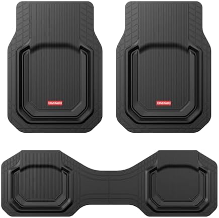 Coverado Heavy Rubber Car Floor Mats, Deep Waterproof All Weather Auto Mats, Trim to Fit for Cars SUVs Trucks Vans, Universal Floor Liner, All Black