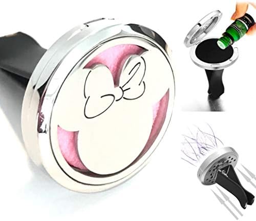 FIKA Minnie Car Air Freshener Vent Clip Locket Aromatherapy Essential Oils Great For Travel Pads included (Minnie)