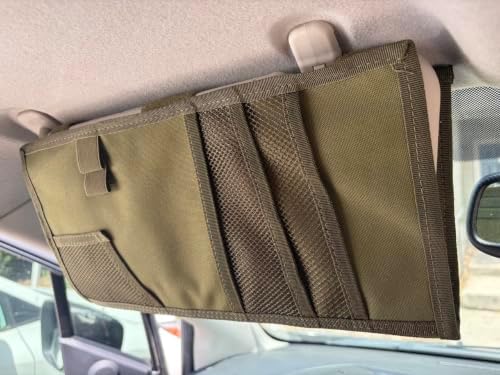 Car Sun Visor Organizer, Tactical MOLLE Visor Panel for SUV, Pickup Truck, Jeep & Car – Double-Sided EDC Storage Panel for Sunglasses, Documents, Flashlight, Pens & Tools