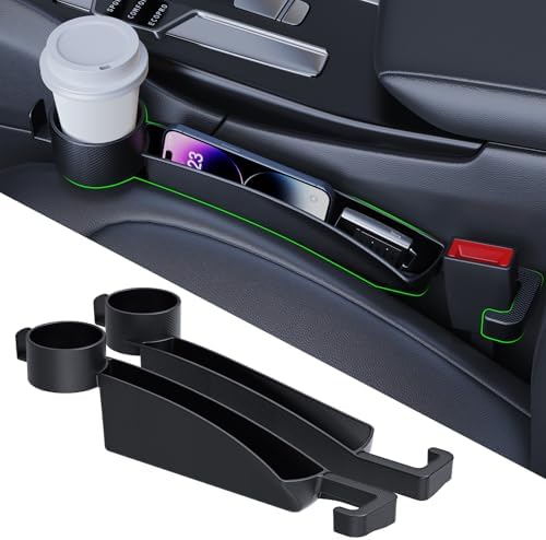 Car Seat Seat Filler 2-Piece Set to Fill the Void Between Seat Seat Blocker to Prevent Items from Drop, 4-in-1 Multifunctional Water Cup Holder Hook Large Capacity Storage Universal SUV Sedan Truck
