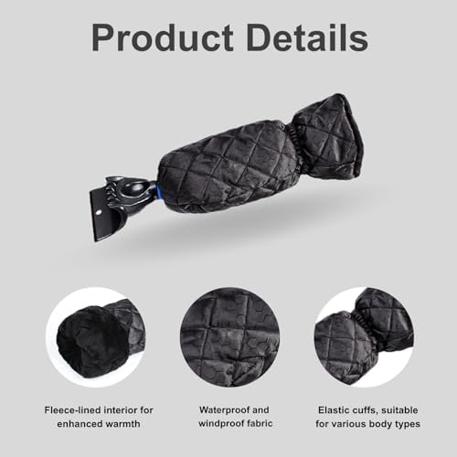 Ice Scraper with Glove - Waterproof Ice Scrapers Snow Removal Tool for Car Windshield, SUV, Truck - Comfortable Mitt Glove for Quick Ice & Snow Removal (Blue)