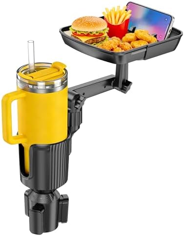 Car Cup Holder Tray, Cup Holder Expander 20.5" Height Adjustable Arm Car Food Tray Table for Eating with Phone Holder Road Trip Essential fit Most Bottles