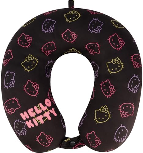 Hello Kitty Neck Pillow, Memory Foam Travel Accessories for Airplane, Car, and Office, Comfortable and Breathable, Black