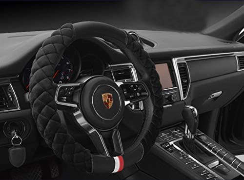 HAOKAY Luxury Fluffy Steering Wheel Cover for Men Women,Soft Warm Short Plush Steering Wheel Cover Black Fuzzy with Universal 14.5-15 Inch