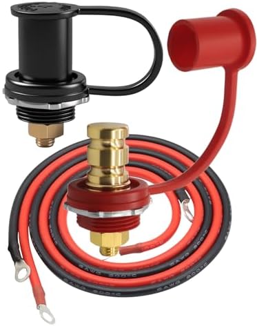 Battery Brass Jump Post 250A Battery Charging Post Kit Remote Battery Terminals with Cover 3/8 inch Stud 47 inch 6 AWG Cable for UTV ATV Car RV Trucks Boat Trailer Can-am (Red & Black)