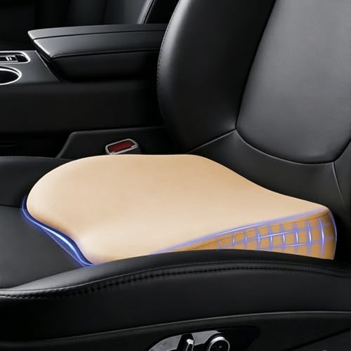 Small Wedge Car Seat Cushion - Memory Foam Car Booster Seat for Adults - Driver Seat Cushions Lumbar Support Pillow for Sciatica & Lower Back Pain Relief - Enhancing Driving Comfort, Apricot