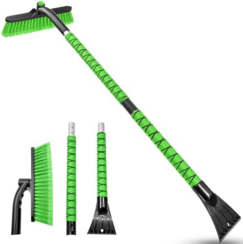 HEEYA 42.5 Inch Car Scraper Snow Brush, 12.6 Inch Large Brush Head with Ice Scraper for Window Windshield, Portable Snow Scraper for SUV Truck Vehicle RV Auto - Green