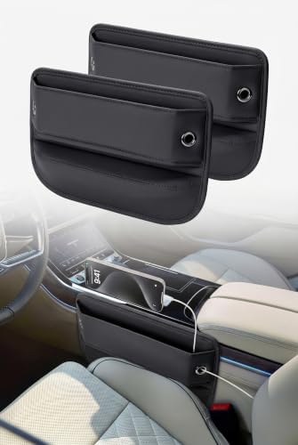 2 Pack Car Seat Gap Filler, Leather Car Organizer, Waterproof Front Seat Gap Filler for Car, Auto Console Side Storage Box, Car Accessories Interior for Men Women (Black)