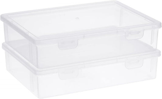 BTSKY Clear Plastic Storage Box with Flap Lid, Multipurpose Craft Organizers and Storage Box Art Supply Storage Organizer Plastic Sewing Box for Beads Pencils Notebooks, 2 Pack Small
