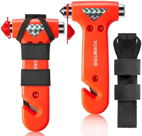 Car Safety Hammer with Seatbelt Cutter & Window Breaker, 2 Pack, Orange
