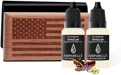 AirPurelle Car Air Freshener with Metal Clip Wood Air Freshener, 100 Days Long Lasting Spicy Sandalwood Scent, Includes 2x 10ML Refills, 0.68 FL OZ, Made in USA, Car Auto Accessories