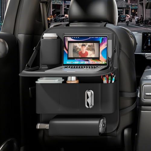 GMQ Backseat Car Organizer with Tray 1 Pack,Car Backseat Organizer with Foldable Table for Kids,Multifunctional Seat Back Organizer with Storage Pockets Car Storage Organizer (Black)
