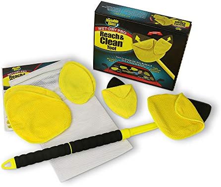 Invisible Glass 95164 Reach & Clean Wet-Dry Pro Windshield Cleaning Tool With Extendable Handle, Standard and Mini Cleaning Heads, Reusable Microfiber Pads, and Storage Bag for Auto and Home Glass