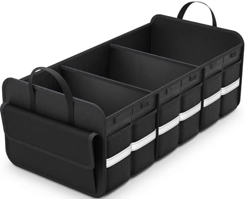 Trunk Organizer for SUV, Large trunk organizer for car, Collapsible Multi-Compartment Car Trunk Organizer, Sturdy Cargo Trunk Storage Organizer, Non Slip Bottom