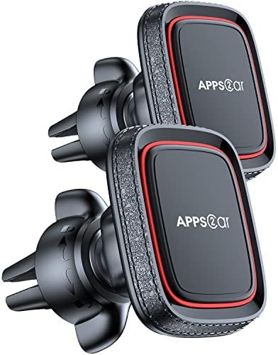APPS2Car 2 Pack Magnetic Phone Car Mount, Car Phone Holder Mount Magnetic, Built in 6 Strong Magnets, Air Vent Cell Phone Holder for Car with Adjustable Secure Tightening System