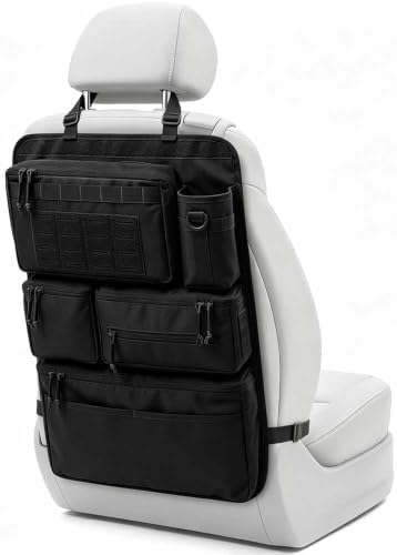 Heavy Duty Tactical Car Seat Back Organizer, Seat Back Protector with Multi Storage Pockets, All-in-One Behind Seat Storage Bag for Car, Organize Tools, Camping Gear, Travel Essentials (Black)