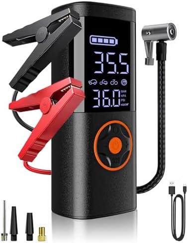 TEMOLA Jump Starter with Air Compressor 14.8V 6000mAh Car Battery Jumper Starter Portable Jump Box and 7A 150PSI Tire Inflator for Cars Trucks SUV with LED Light