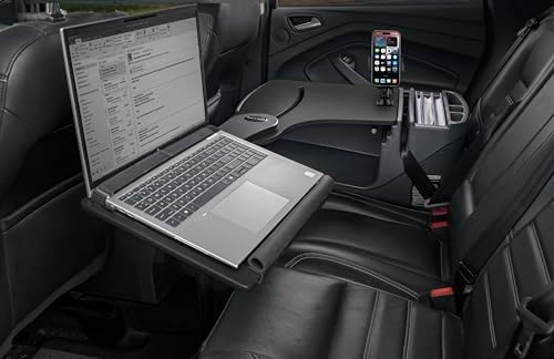 AutoExec Reach Desk Back Seat Car Desk for Your Vehicle Workstation and Mobile Office, Black, with 400 watt Power Inverter and Phone Mount