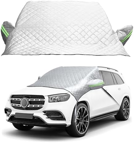 Ohleats Car Windshield Snow Cover, Thickened Windscreen Snow Ice Cover with Side Mirror Cover, Windproof Winter Frost Protector with Storage Bag for Auto SUV Truck, Car Accessories