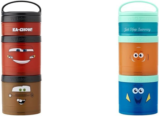 Whiskware Disney Pixar Cars and Nemo Stackable Snack Containers, Set of 3 with 1/3 Cup, 1 Cup, and 1 Cup Jars