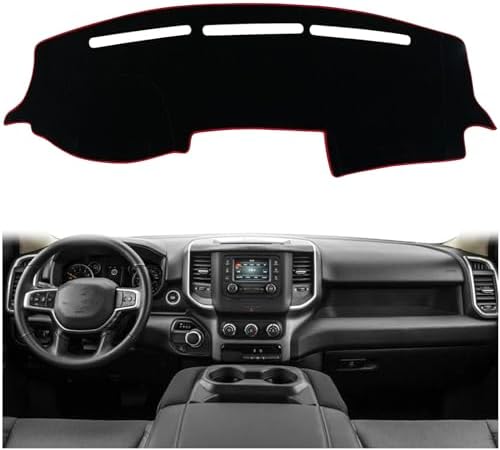 Dash Mat Cover Custom Interior Center Console Compatible with Dodge Ram Big Horn Laramie 1500 2500 3500 Pickup 2019 2020 Dashboard mat Covers Accessories (Red Rim)