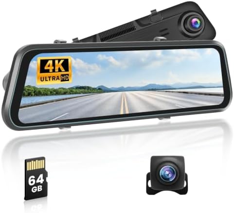12" 4K Touch Screen Mirror Dash Cam, Front 4K+Rear 1080P