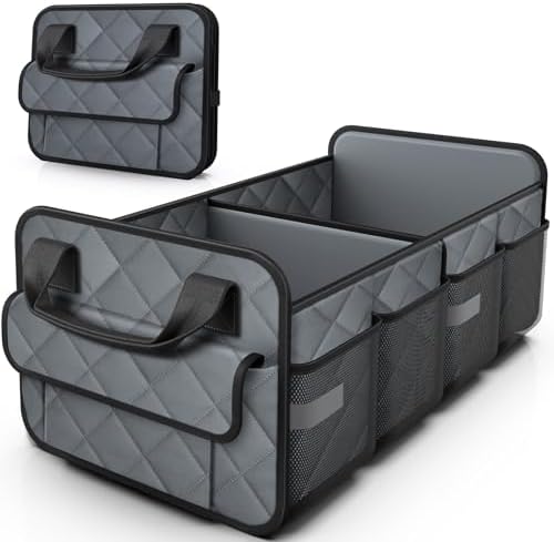 HOTOR Trunk Organizer for SUV – Foldable & Portable Car Organizers and Storage with 2 Compartments, Large Capacity Car Trunk Organizer Car Accessories for Truck Sedan, Grey, 21.7" x 12.8" x 11.0"